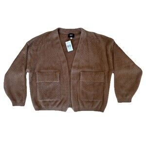 KUT From The Kloth Fuzzy Cardigan XL Taupe Open Front Soft Cozy Sweater NWT